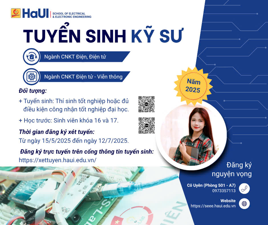 Thông báo tuyển sinh Chương trình đào tạo kỹ sư chuyên sâu đặc thù (tương đương bậc 7) Ngành Công nghệ Kỹ thuật Điện tử - Viễn thông và Công nghệ Kỹ thuật Điện - Điện tử