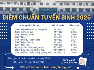 Chính thức Công bố điểm chuẩn tuyển sinh đại học năm 2025 – Trường Điện – Điện tử