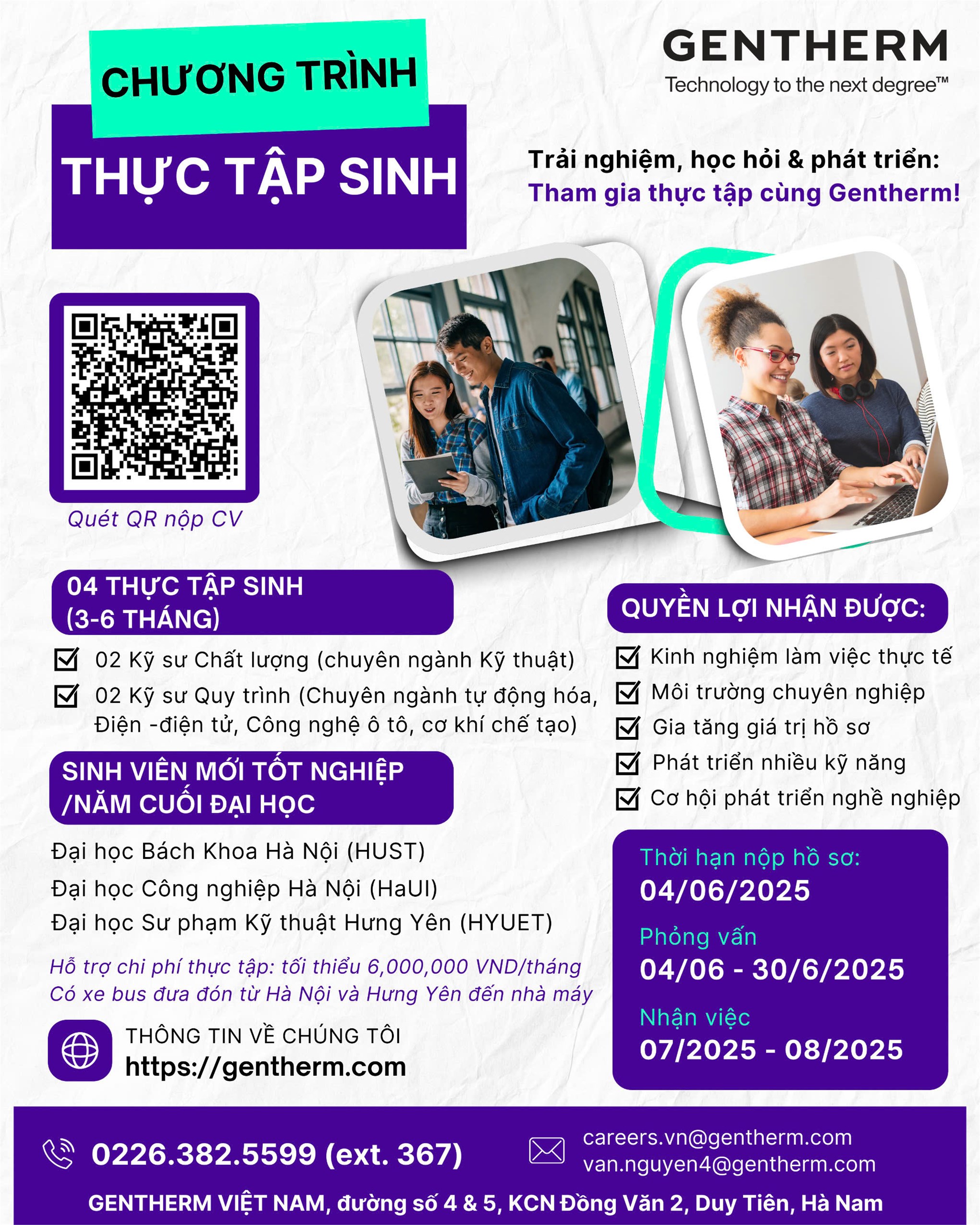 Thông báo tuyển thực tập sinh tại Công ty Gentherm Việt Nam