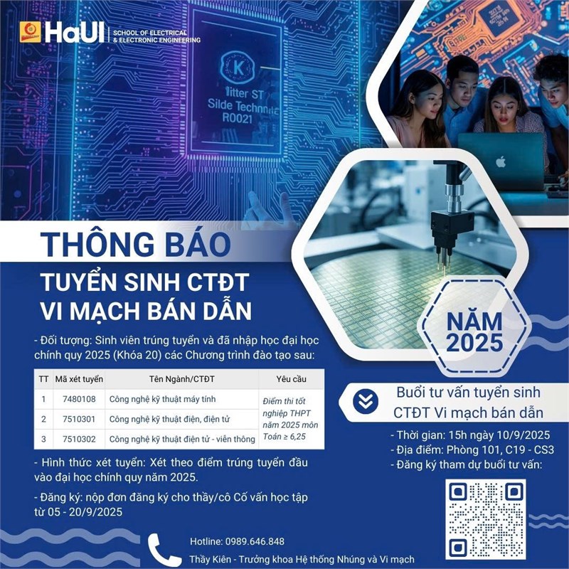 Thông báo tuyển sinh Chương trình đào tạo Vi mạch bán dẫn năm 2025 và tổ chức tư vấn tuyển sinh trực tiếp cho sinh viên K20