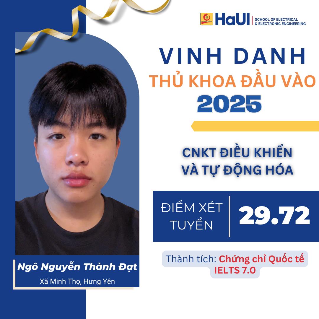 Thủ khoa đầu vào khóa 20 của Trường Điện – Điện tử đạt điểm xét tuyển 29,72