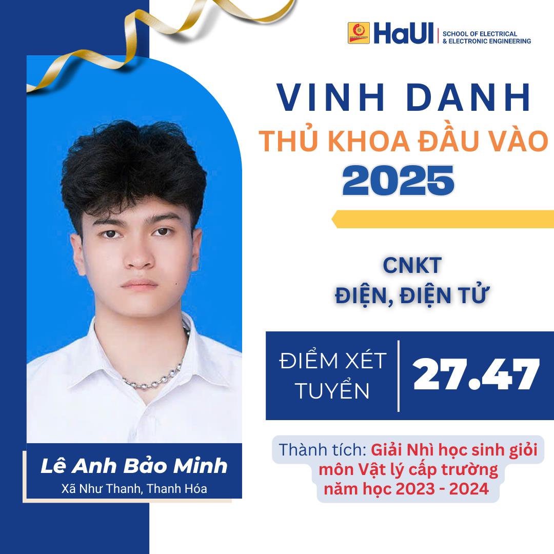 Thủ khoa đầu vào khóa 20 của Trường Điện – Điện tử đạt điểm xét tuyển 29,72