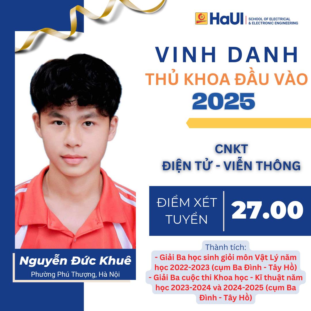 Thủ khoa đầu vào khóa 20 của Trường Điện – Điện tử đạt điểm xét tuyển 29,72