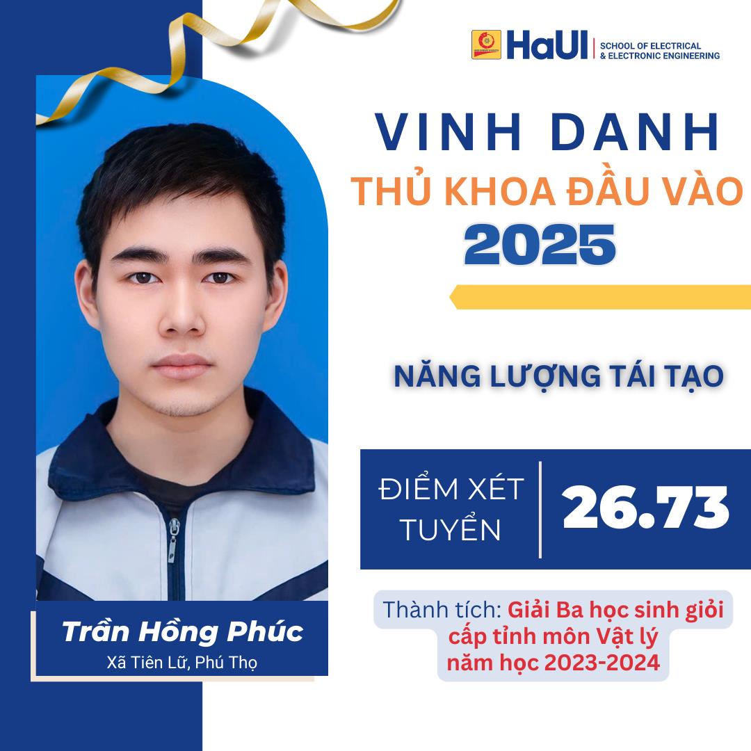 Thủ khoa đầu vào khóa 20 của Trường Điện – Điện tử đạt điểm xét tuyển 29,72