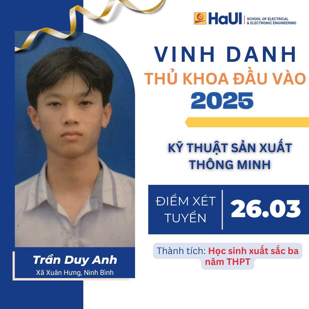 Thủ khoa đầu vào khóa 20 của Trường Điện – Điện tử đạt điểm xét tuyển 29,72