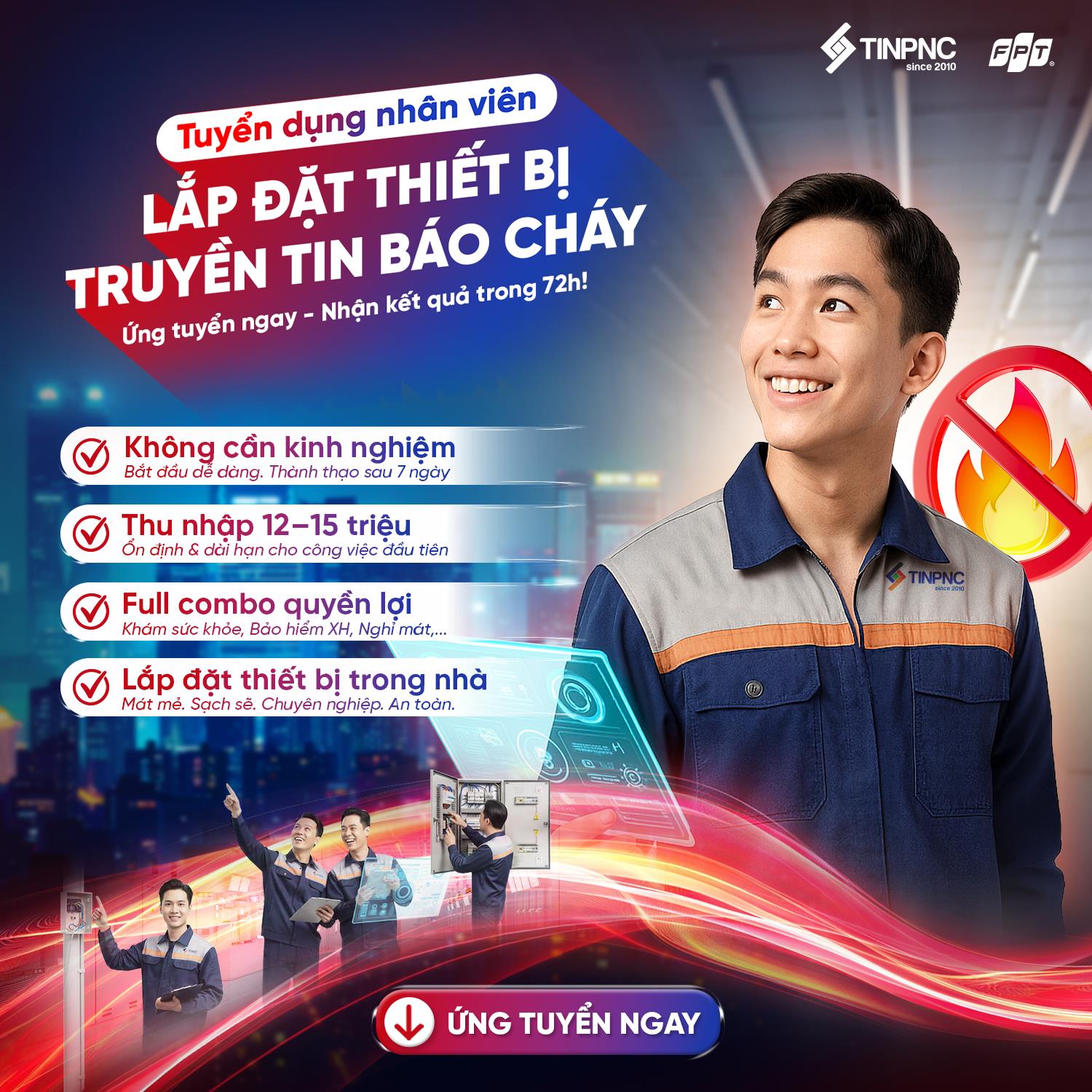 FPT Telecom tuyển dụng nhân viên lắp đặt thiết bị truyền tin báo cháy toàn quốc