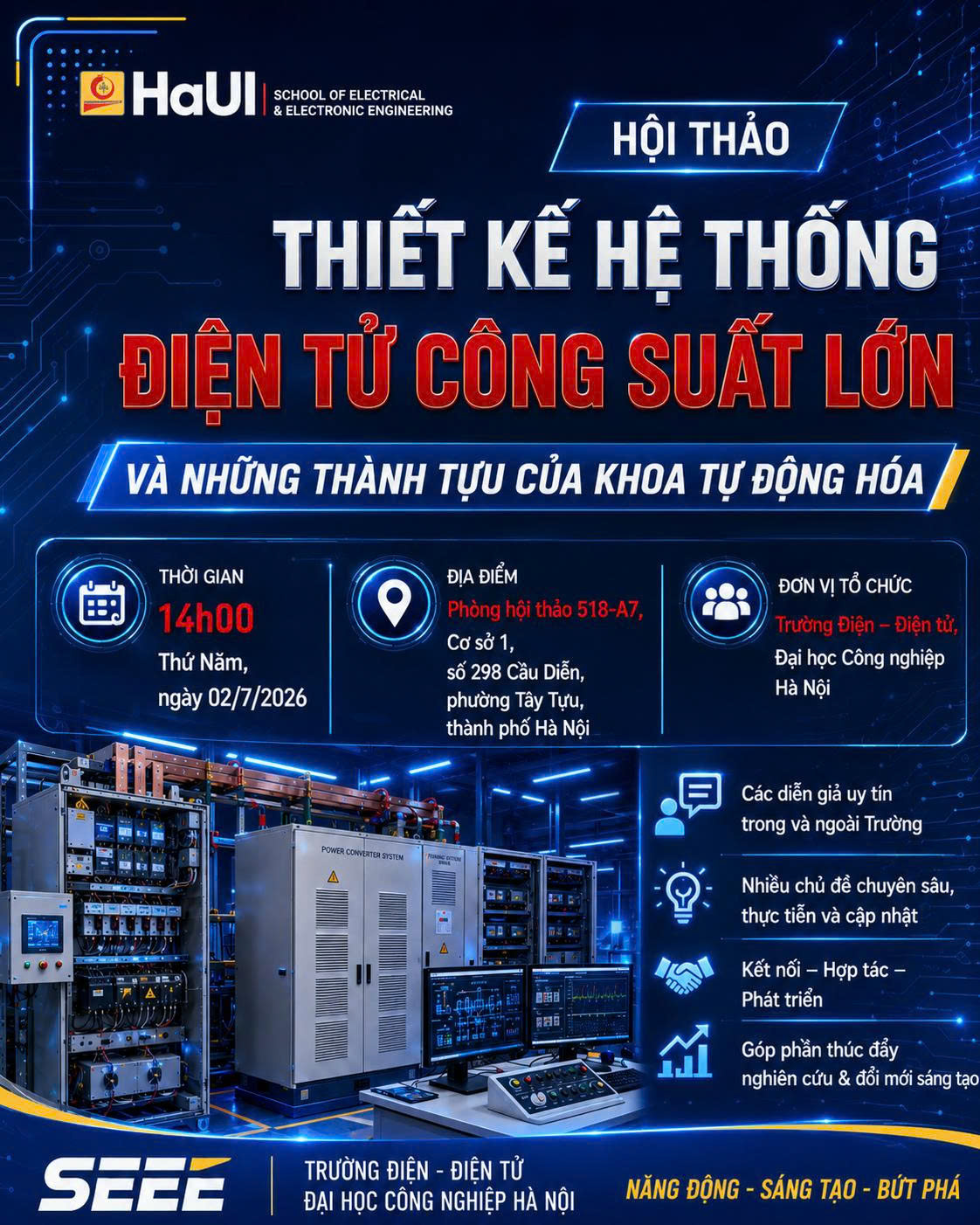 Thông báo tổ chức Hội thảo “Thiết kế hệ thống điện tử công suất lớn và những thành tựu của Khoa Tự động hóa”