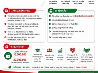 Công ty Cổ phần Dịch vụ Kỹ thuật Điện lực Việt Nam (EVNS) tuyển dụng kỹ sư điện