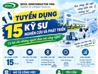 Seoul Semiconductor Vina tuyển dụng 15 kỹ sư nghiên cứu và phát triển