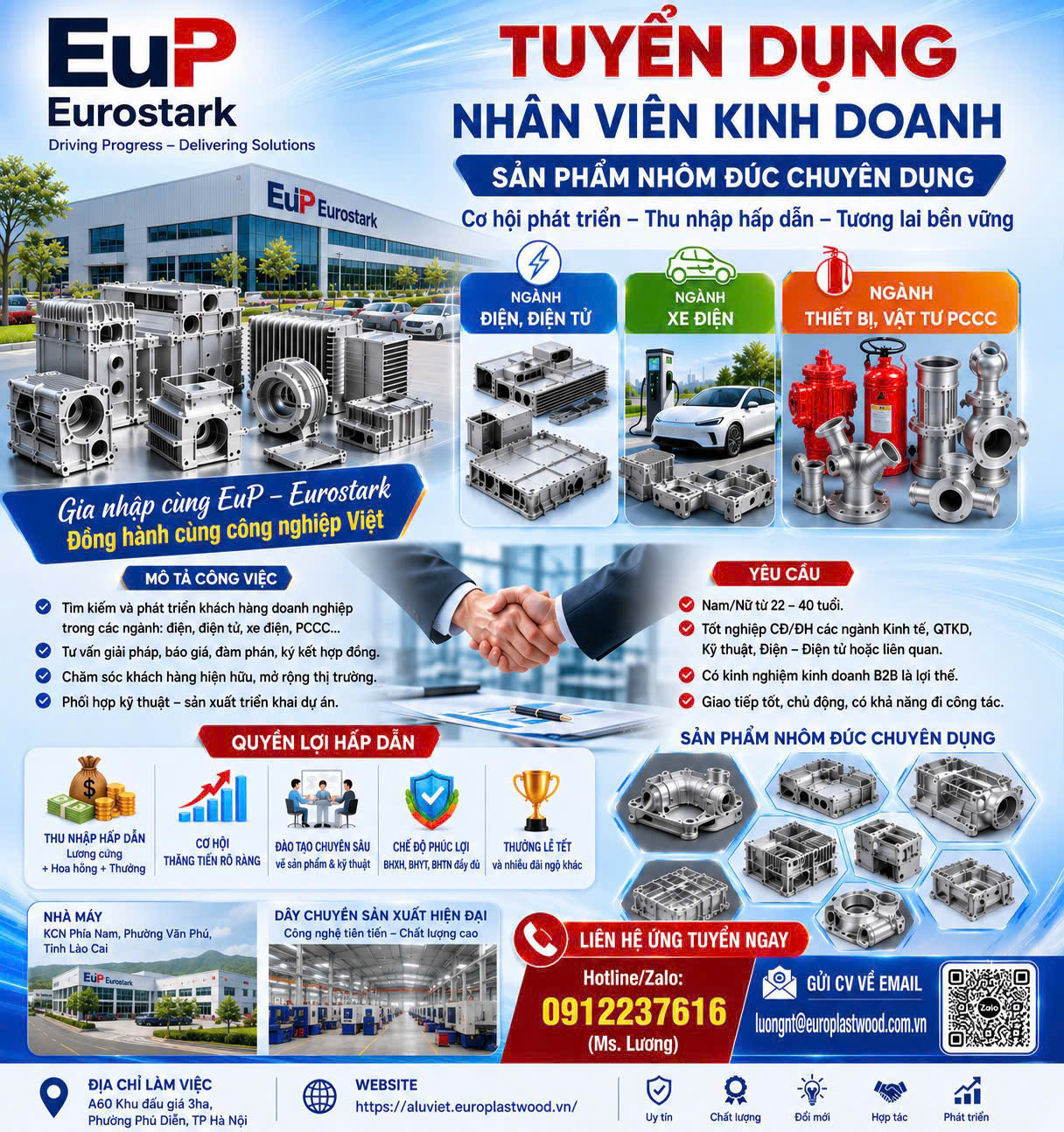 EuP Eurostark tuyển dụng Nhân viên Kinh doanh sản phẩm nhôm đúc chuyên dụng