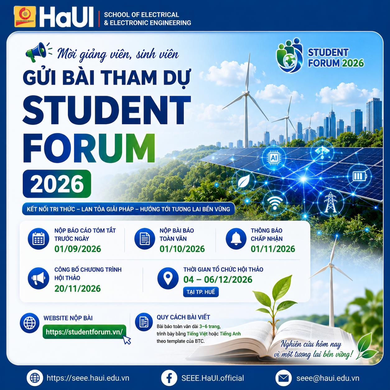 Thông báo mời giảng viên, sinh viên gửi bài tham dự Student Forum 2026