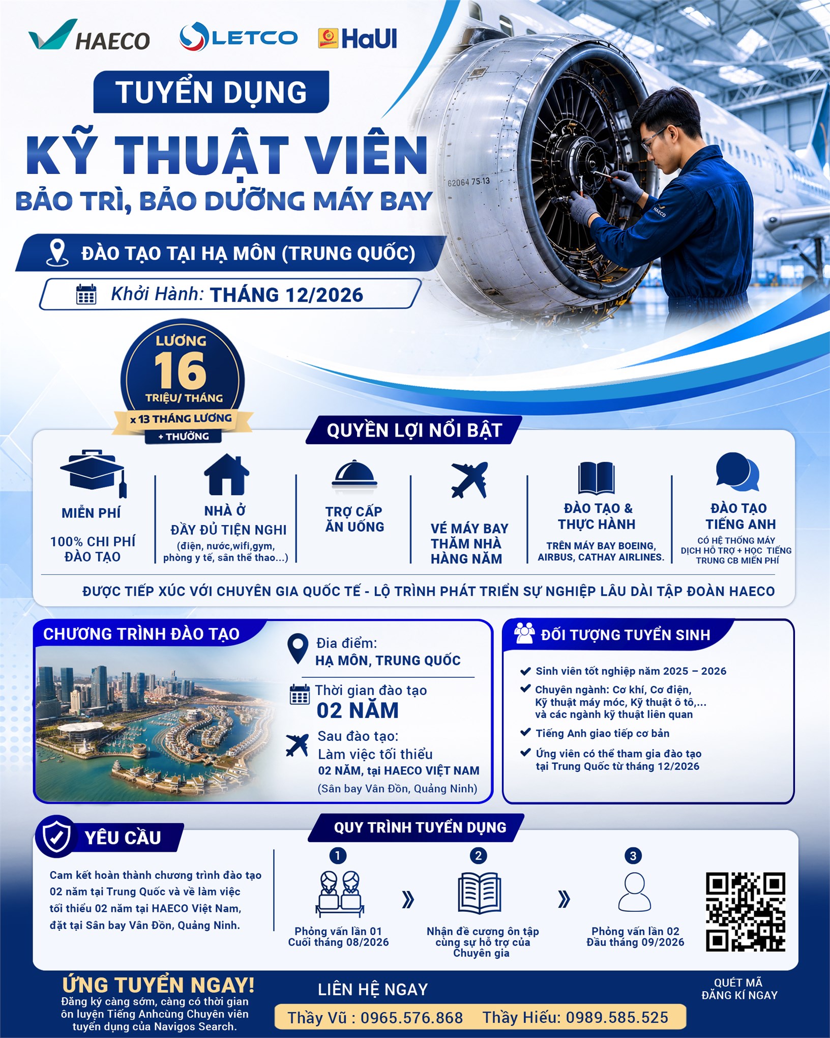 HAECO tuyển dụng kỹ thuật viên bảo trì, bảo dưỡng máy bay