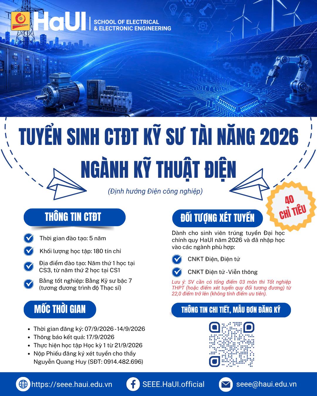 Tuyển sinh chương trình đào tạo Kỹ sư tài năng năm 2026 ngành Kỹ thuật điện