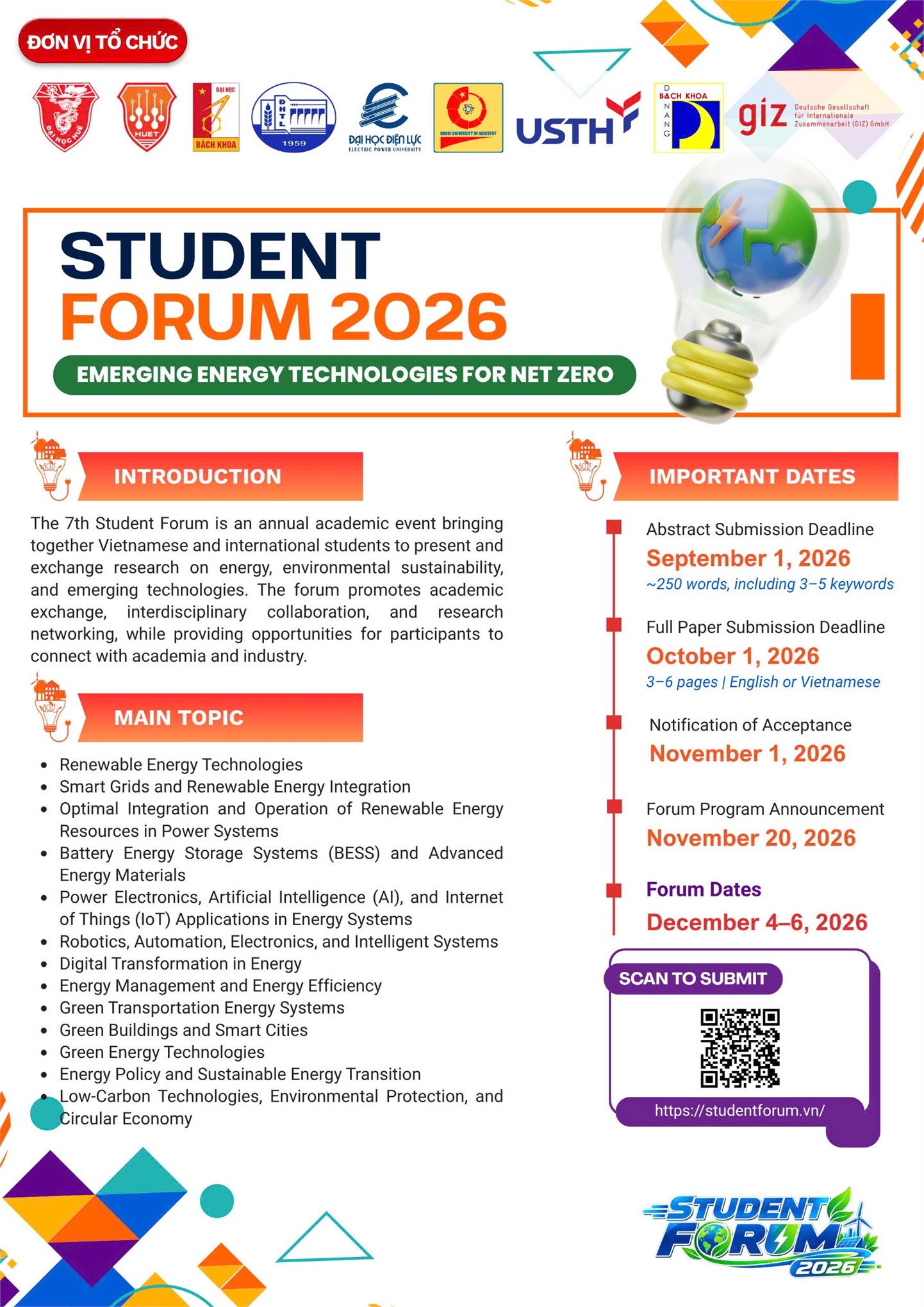 Thông báo mời giảng viên, sinh viên gửi bài tham dự Student Forum 2026