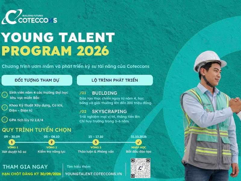 Chương trình Tài năng trẻ Coteccons 2026 – Chính thức mở đơn đăng ký